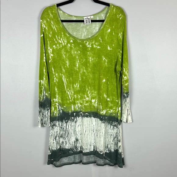 Parsley & Sage Green and White Tie-Dye Long Sleeve Tunic Top Size Large - Picture 2 of 9